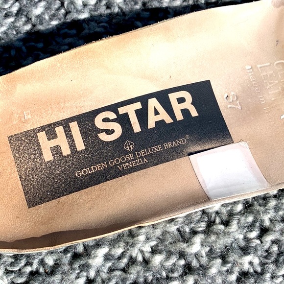 GOLDEN GOOSE HI STAR BLACK LEATHER TRAINERS GOLD DETAIL THICK SOLE EUC SIZE 37 - Picture 10 of 16